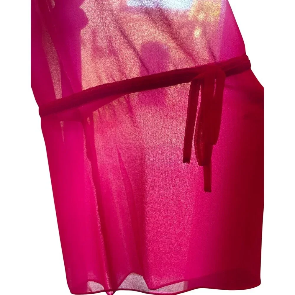 Mac Duggal drawstring sleeve short party dress in hot pink chiffon Size 0  New - Picture 11 of 16